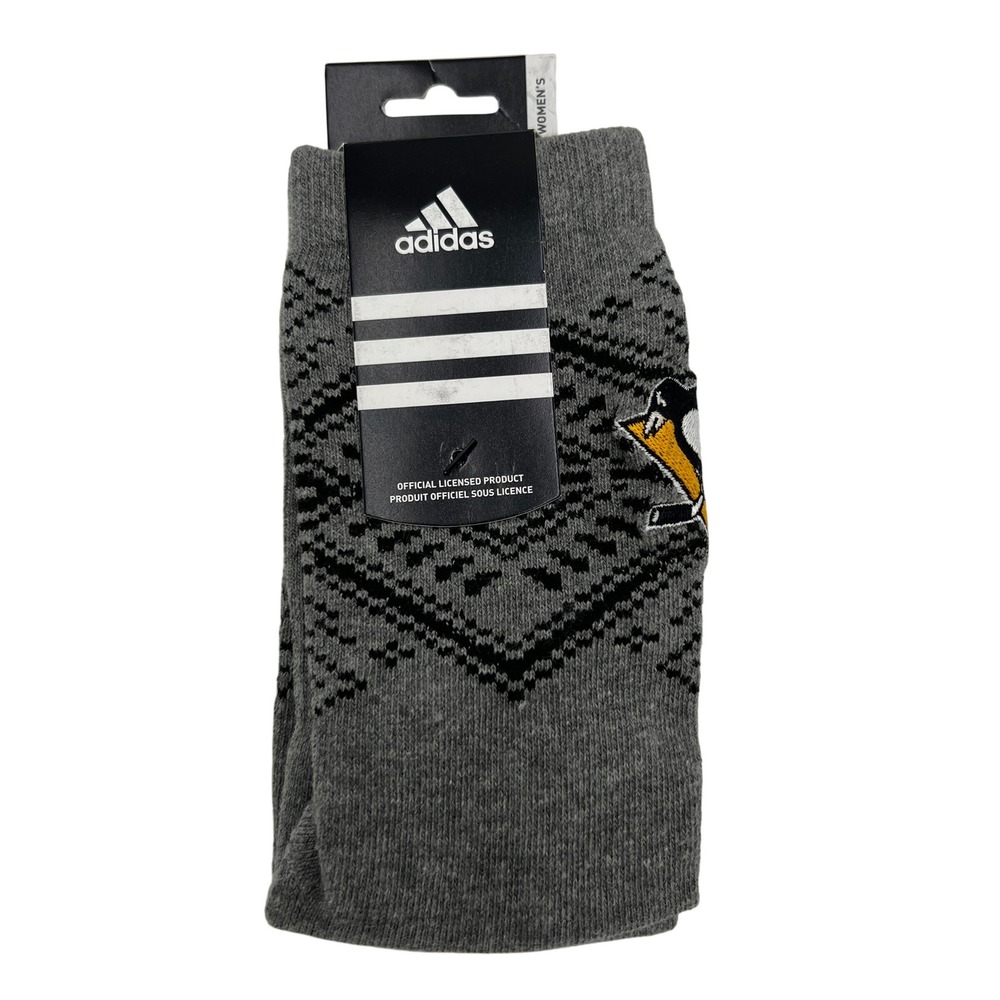 Adidas Pittsburgh Penguins NHL Womens Fair Isle Knit Socks Gray OSFA